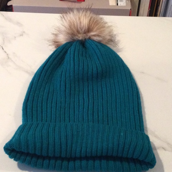 A New Day teal knit beanie hat with Pom Pom. - Picture 2 of 3